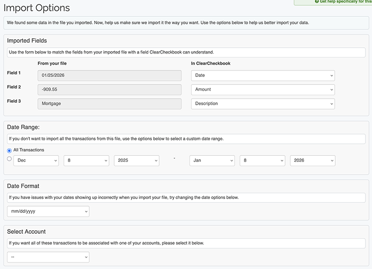 Import Transactions - Assign Fields