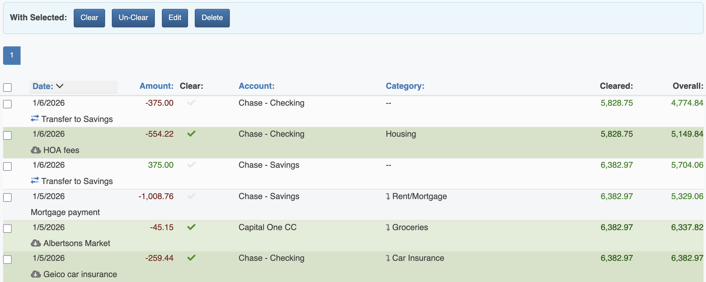 Transaction List