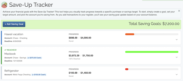 Save-Up Tracker - Goal List