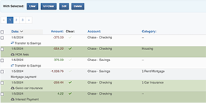 Transaction Register - list of transactions